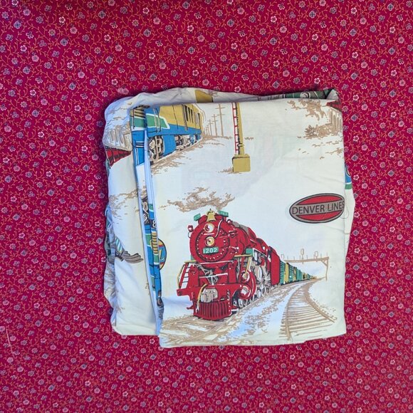 The Company Store Train Railroad Print Twin Sheet Set Cotton Flat & Fitted Child - Picture 4 of 6